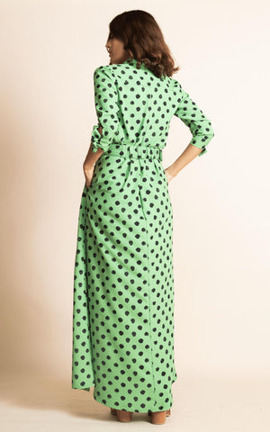DANCING LEOPARD - Dove Dress Green Dotty - Designer Dress hire