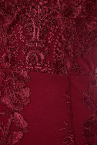 QUIZ - Berry Embroidered Dip Hem Dress - Designer Dress hire