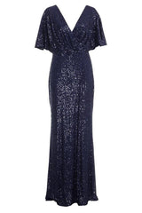 QUIZ - Navy Sequin Wrap Dress - Designer Dress Hire