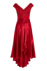 QUIZ - Red Satin Dip Hem Dress - Designer Dress Hire