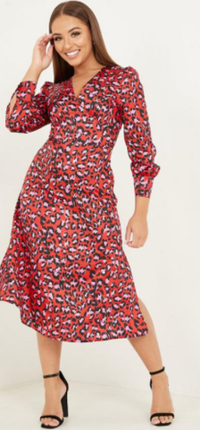 QUIZ - Leopard Satin Midi Dress - Designer Dress hire