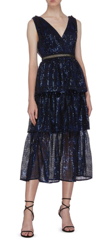 Self Portrait - Sequin Check Tiered Dress - Designer Dress hire
