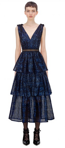 Self Portrait - Sequin Check Tiered Dress - Designer Dress hire