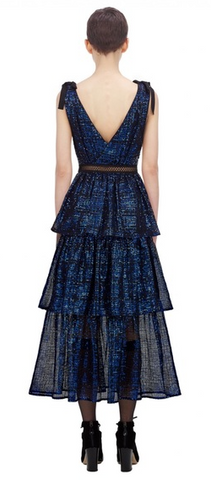 Self Portrait - Sequin Check Tiered Dress - Designer Dress hire