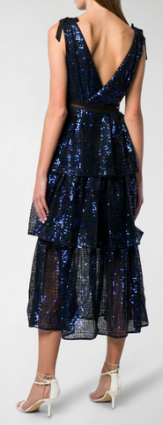 Self Portrait - Sequin Check Tiered Dress - Designer Dress hire