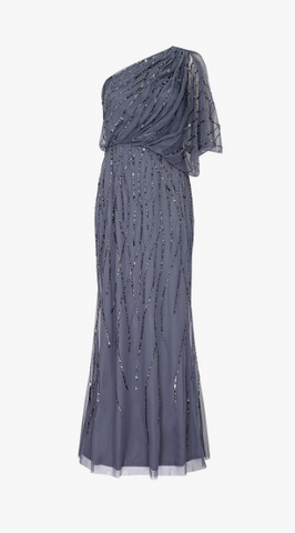 ADRIANNA PAPELL - Art Deco Shoulder Gown Blue - Designer Dress hire