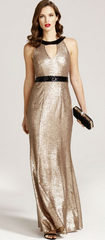 HOTSQUASH - Gold Sequin Keyhole Gown - Rent Designer Dresses at Girl Meets Dress