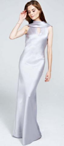 HOTSQUASH - Silky Silver Cowl Gown - Designer Dress hire