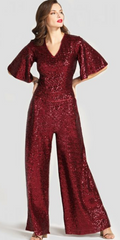 HOTSQUASH - Red Sequin Batwing Jumpsuit - Designer Dress Hire