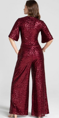 HOTSQUASH - Red Sequin Batwing Jumpsuit - Designer Dress hire