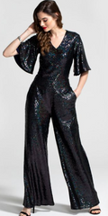 HOTSQUASH - Petrol Sequin Batwing Jumpsuit - Rent Designer Dresses at Girl Meets Dress