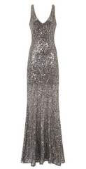 HOTSQUASH - V Sequin Silver Gown - Designer Dress Hire