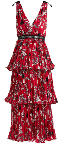 Self Portrait - Pleated Floral Midi Dress - Designer Dress hire