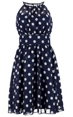 SWING - Spotted Navy Dress - Designer Dress Hire