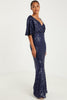 QUIZ - Navy Sequin Wrap Dress - Designer Dress hire