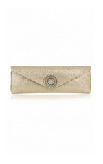 WILBUR AND GUSSIE - Alice Gold Glitter Clutch - Designer Dress Hire