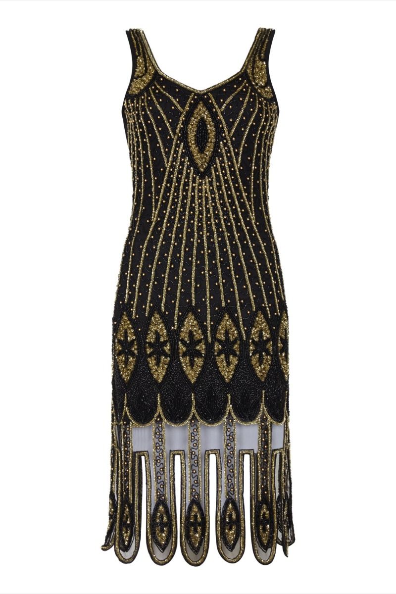 black and gold flapper dress Zapaka Women Sparkly Black Sequins 1920s Flapper Dress with 20s Accessories, BlackGolden / S main image 0