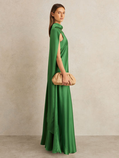 Green Fae Satin Cape Dress