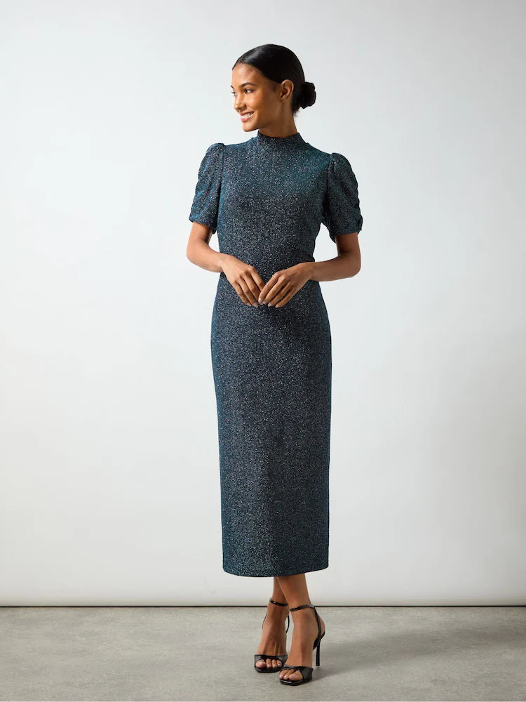 Petite Harriet Teal Sparkle Jersey Dress