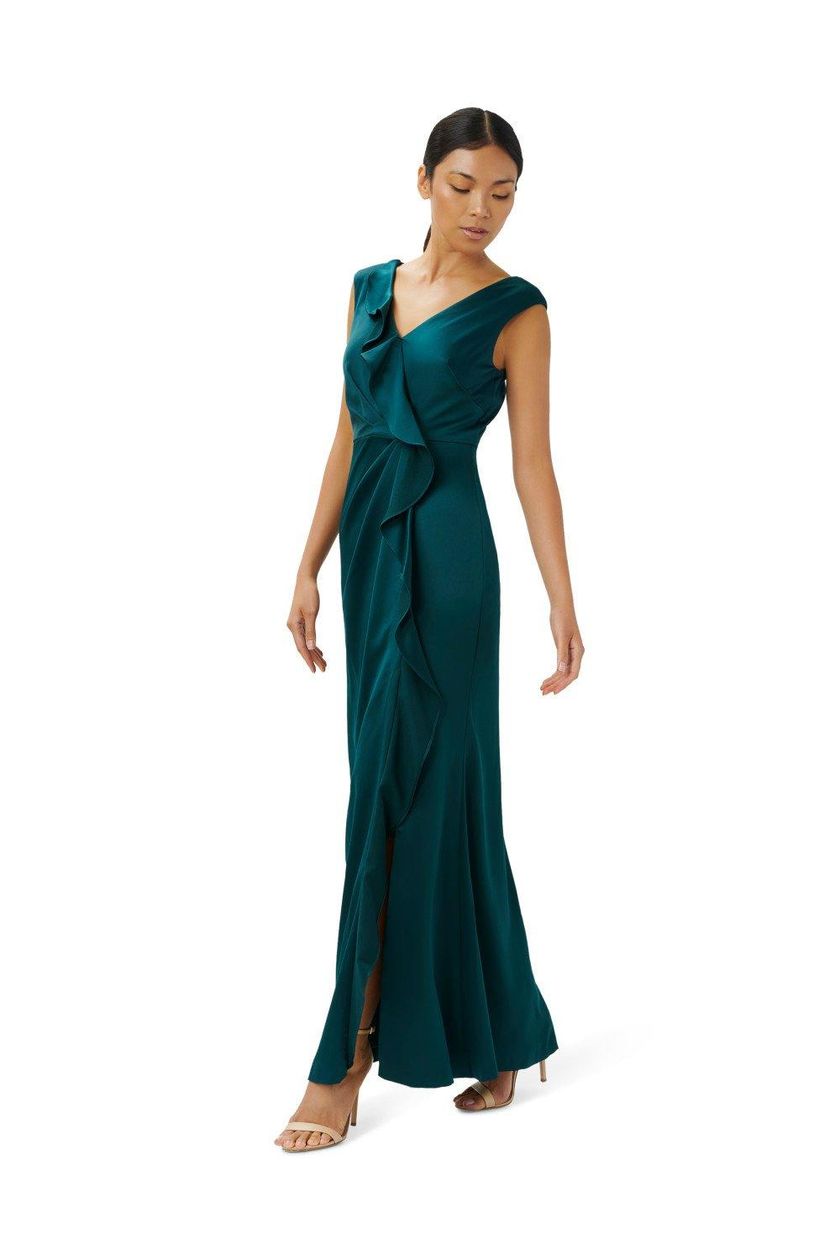 Satin Green Ruffle Gown