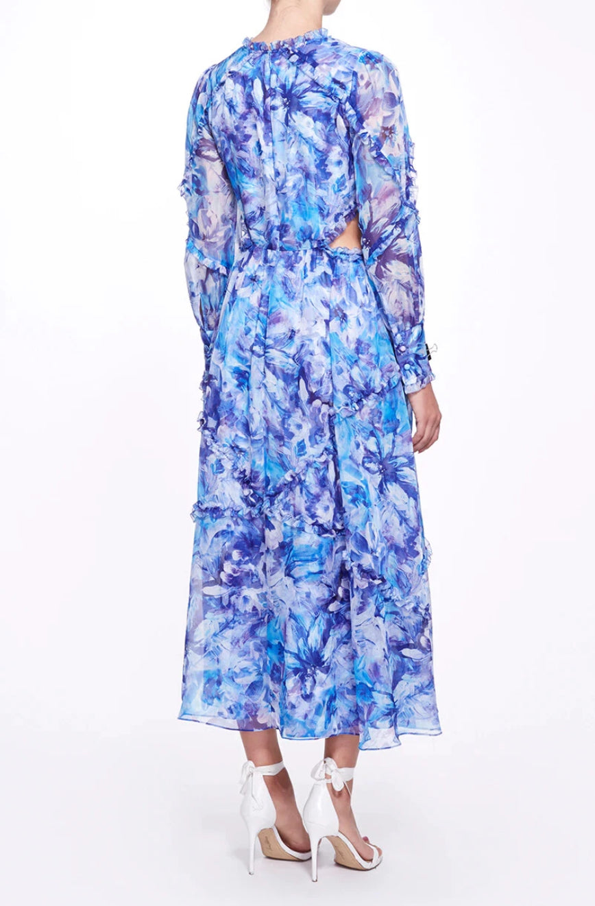 Cutout Floral Georgette Midi Dress