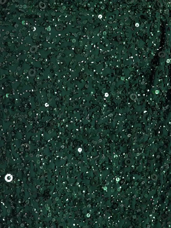 Green Sequin Wrap Midi Dress