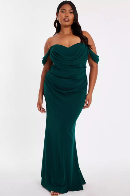 Petite Green Chiffon Bardot Dress