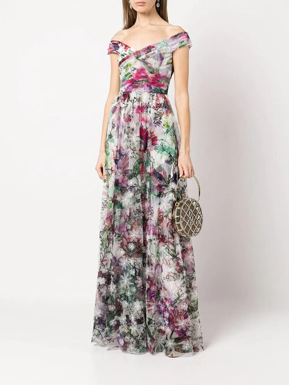 Petite 3D Floral Off Shoulder Gown