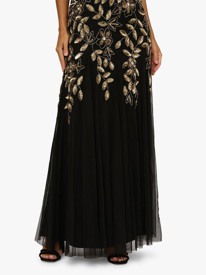 Floral Beaded Godet Dress