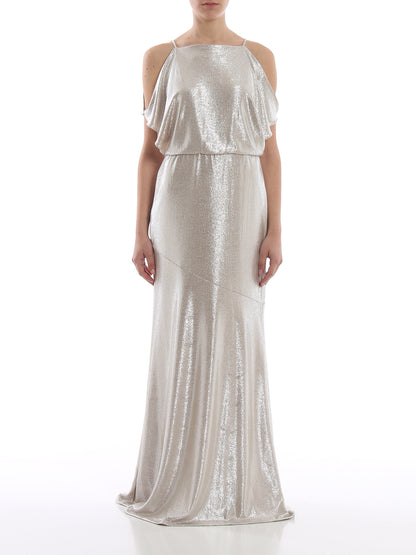 Metallic Cold-Shoulder Gown