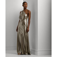 RALPH LAUREN - Metallic Chiffon One-Shoulder Gown - Rent Designer Dresses at Girl Meets Dress