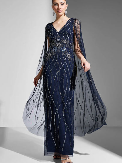 Beaded Cape Gown