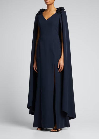 Sleeveless Navy Cape Gown