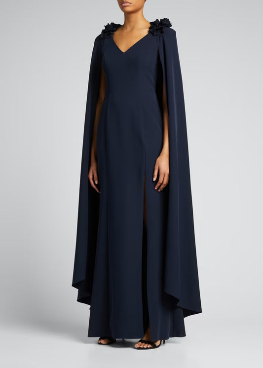 Sleeveless Navy Cape Gown
