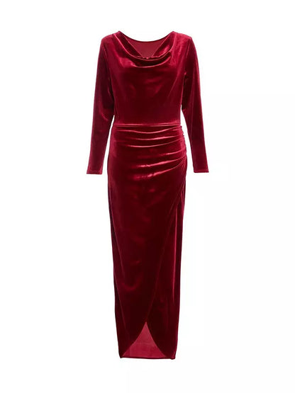 Velvet Cowl Neck Dress