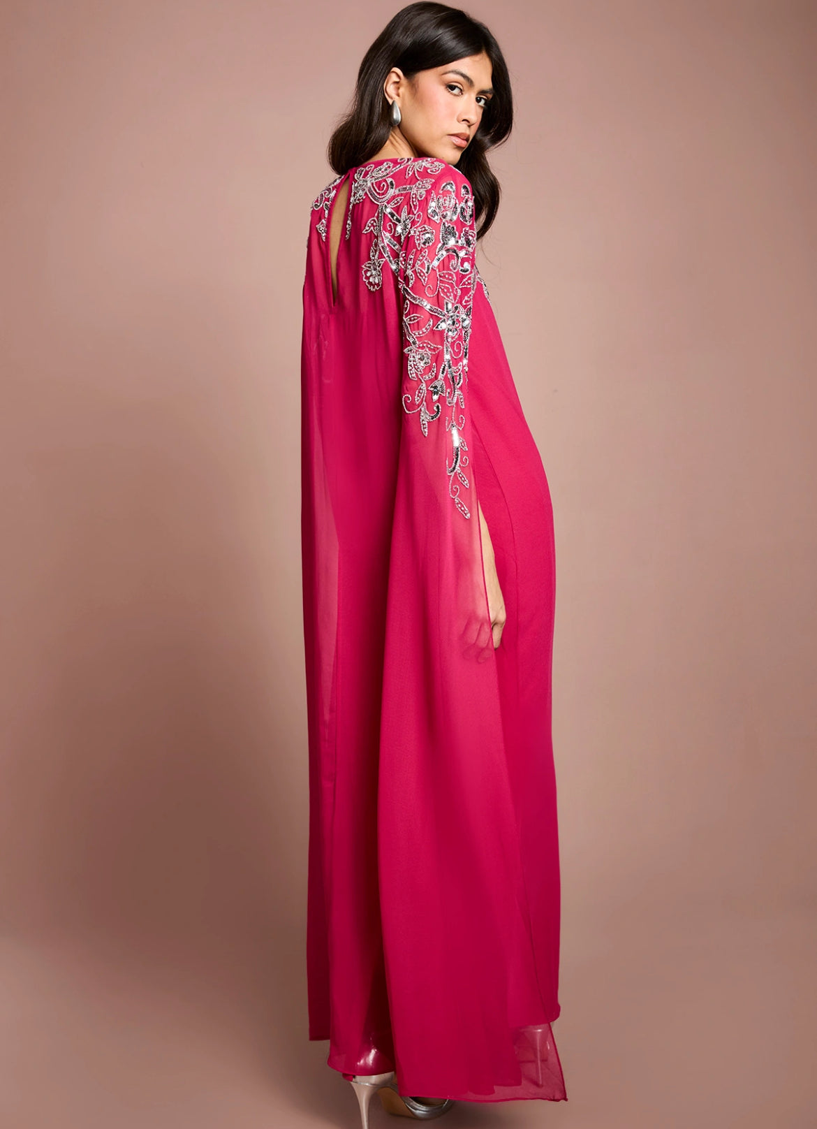 Embellished Cape Maxi Dress