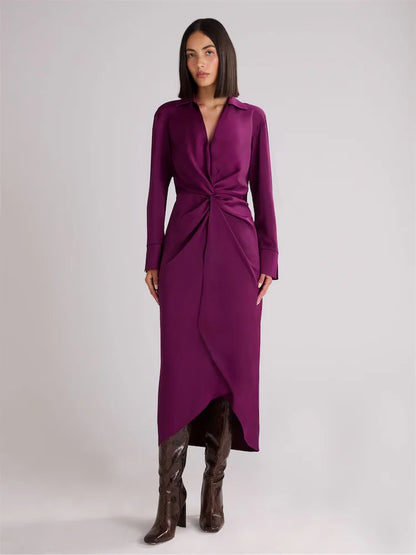 Satin Twist Front Shirt Dress