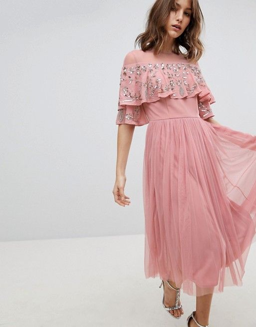 Embellished Cape Cocktail Dress