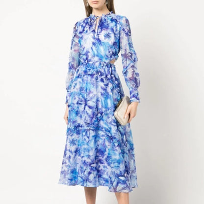 Cutout Floral Georgette Midi Dress