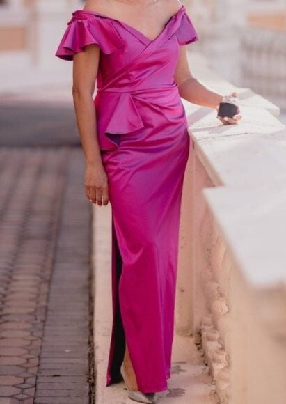 Green off shoulder Ruffle Gown