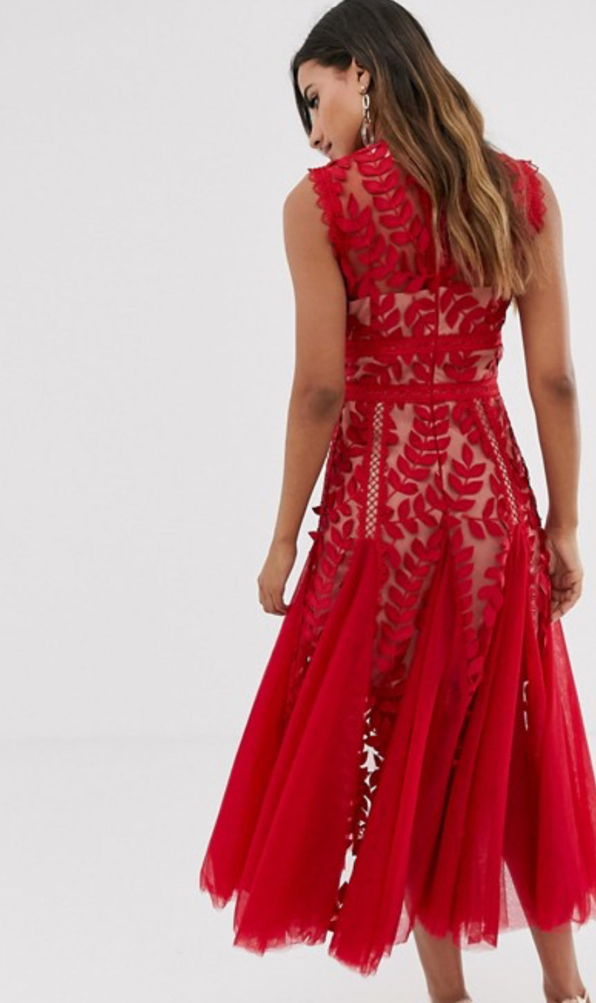 Saba Maroon Midi Dress