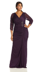 ADRIANNA PAPELL - Ruched Purple Gown - Designer Dress Hire