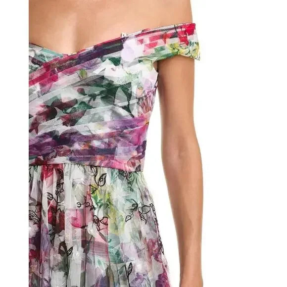 Petite 3D Floral Off Shoulder Gown
