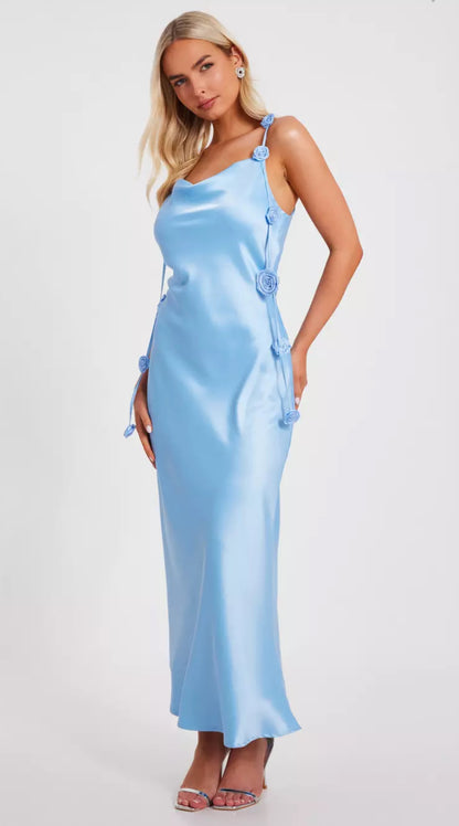 Light Blue Satin Midaxi Dress