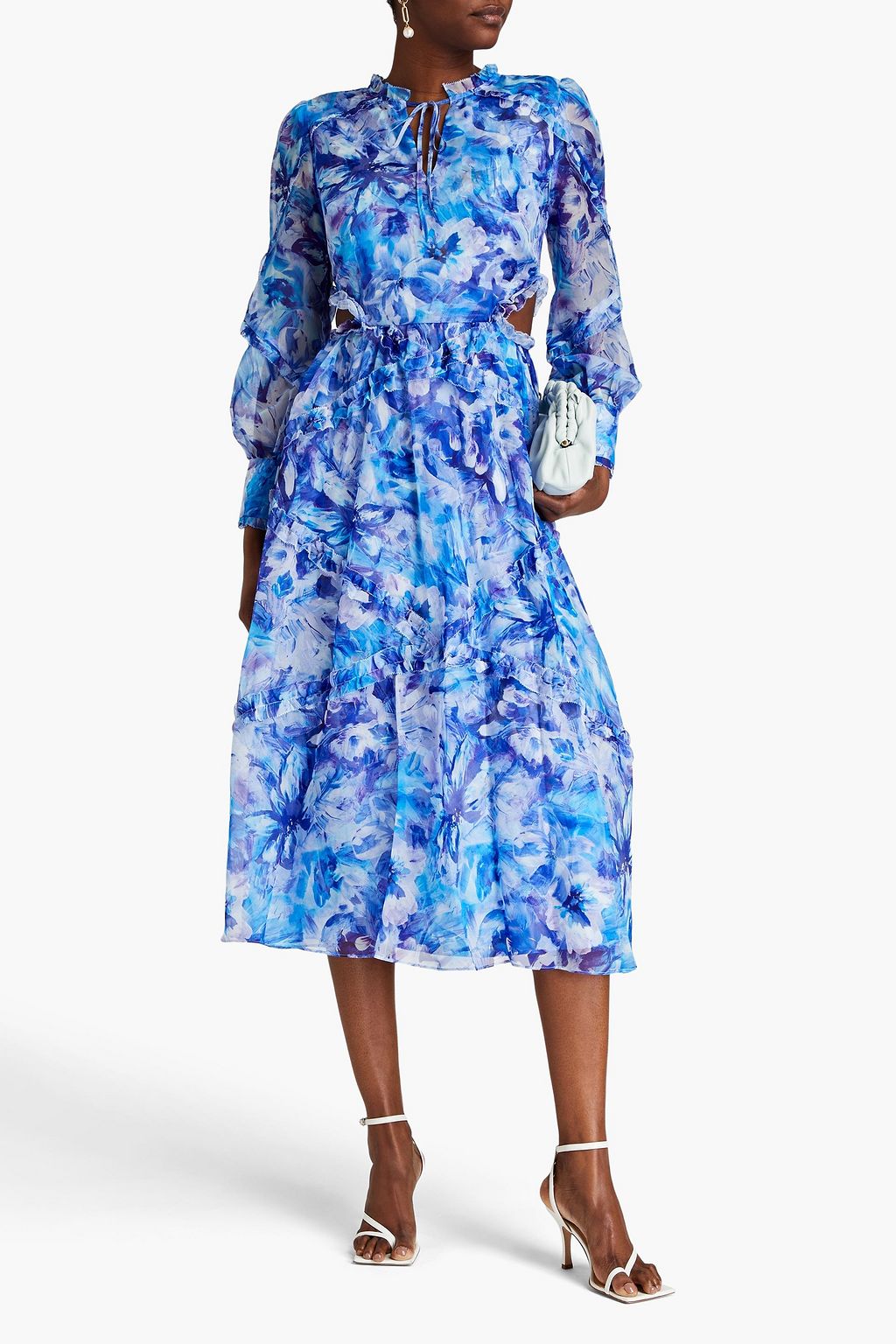 Cutout Floral Georgette Midi Dress