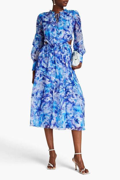 Cutout Floral Georgette Midi Dress