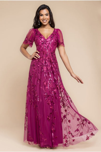 Magenta Embroidered Maxi Dress