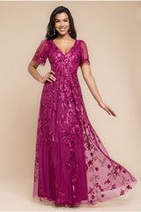 Goddiva - Magenta Embroidered Maxi Dress - Designer Dress Hire