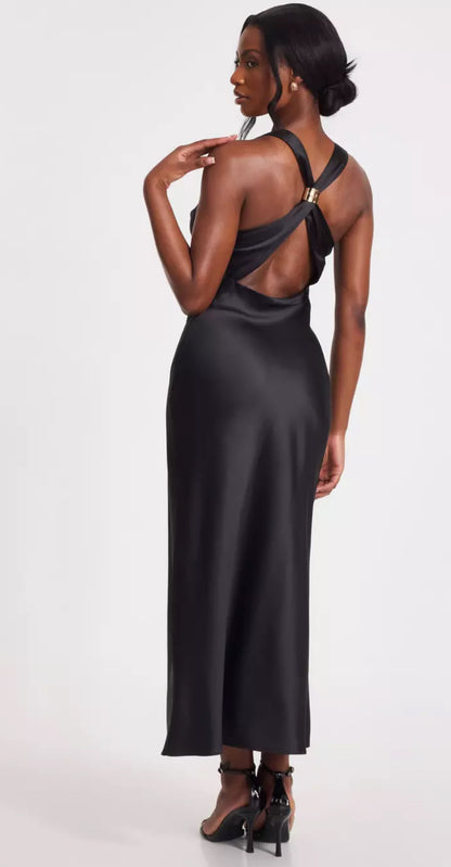 Black Satin Midaxi Dress