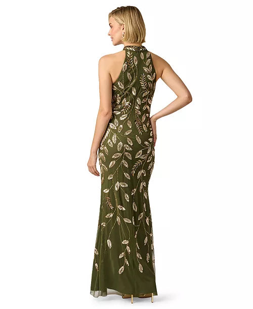 Sage Beaded Halterneck Gown